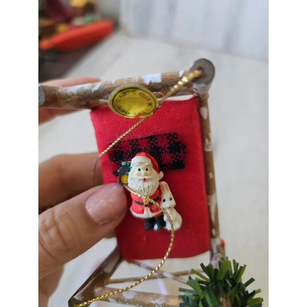 Antique Kurt Adler Santa bed rabbit ornament‎ vintage wooden Xmas tree